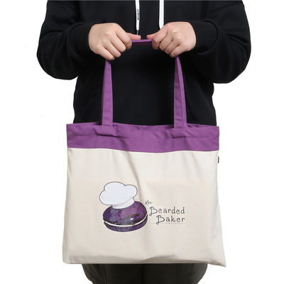 Full Color Purple Handle Printed 12oz Canva Tote Bag