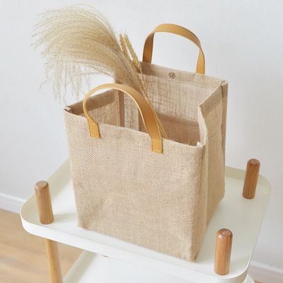 Burlap Reusable Shopping Leather Handle Jute Tote Bags