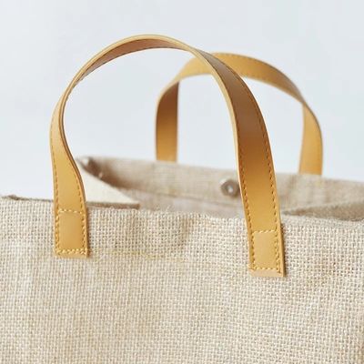 Burlap Reusable Shopping Leather Handle Jute Tote Bags