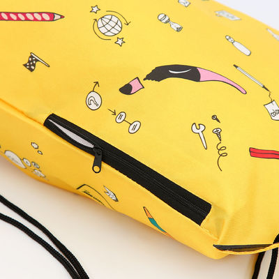 Full Color Printed Yellow 210D Nylon Sports Drawstring Bag