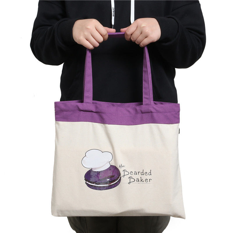 Full Color Purple Handle Printed 12oz Canva Tote Bag