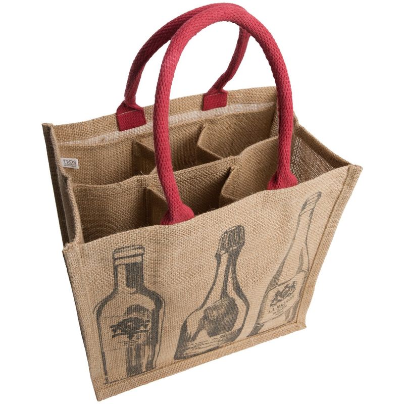 Red Handle Full Color Printed Customized Jute Wine Bag