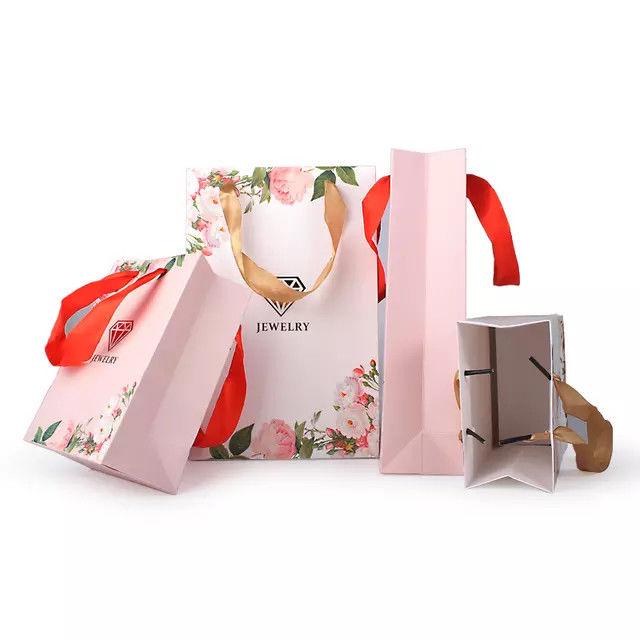 Custom Printed Ribbon Handle Craft Gift Jewelry Paper Bag
